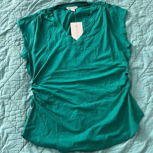 Athleta V Neck Teal Side Ruched Sides Size L NWT